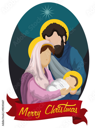 Classic Nativity Scene with Baby Jesus, Joseph and virgin Mary, Vector Illustration