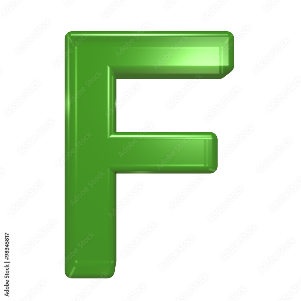 One letter from green glass alphabet set, isolated on white. Computer generated 3D photo rendering. One letter from green glass alphabet set, isolated on white. Computer generated 3D photo rendering.