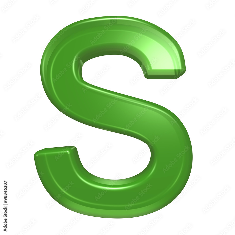 One letter from green glass alphabet set, isolated on white. Computer generated 3D photo rendering. One letter from green glass alphabet set, isolated on white. Computer generated 3D photo rendering.