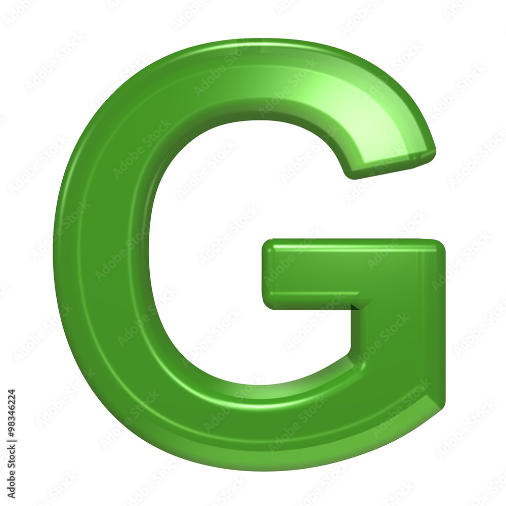 One letter from green glass alphabet set, isolated on white. Computer generated 3D photo rendering. One letter from green glass alphabet set, isolated on white. Computer generated 3D photo rendering.
