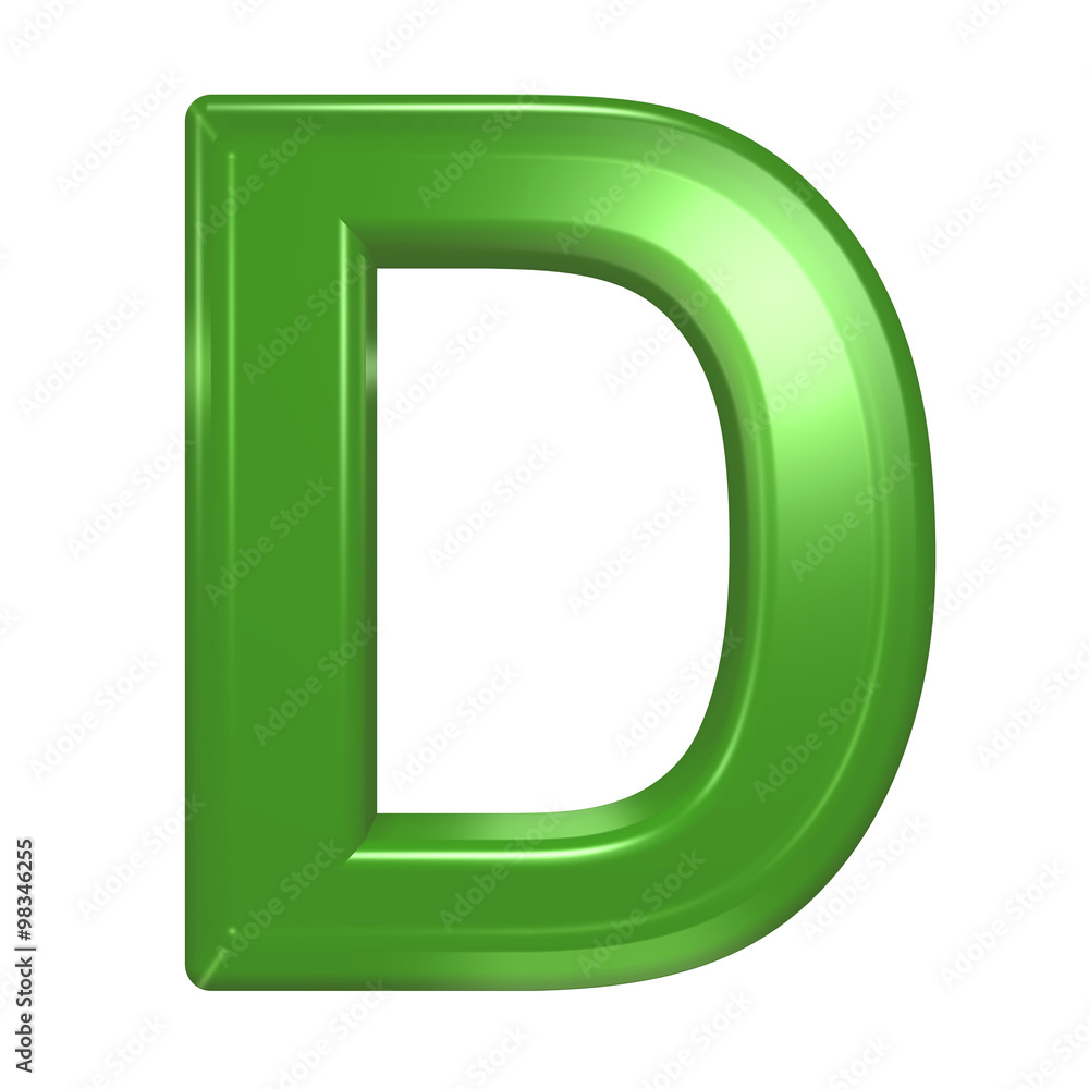 One letter from green glass alphabet set, isolated on white. Computer generated 3D photo rendering. One letter from green glass alphabet set, isolated on white. Computer generated 3D photo rendering.