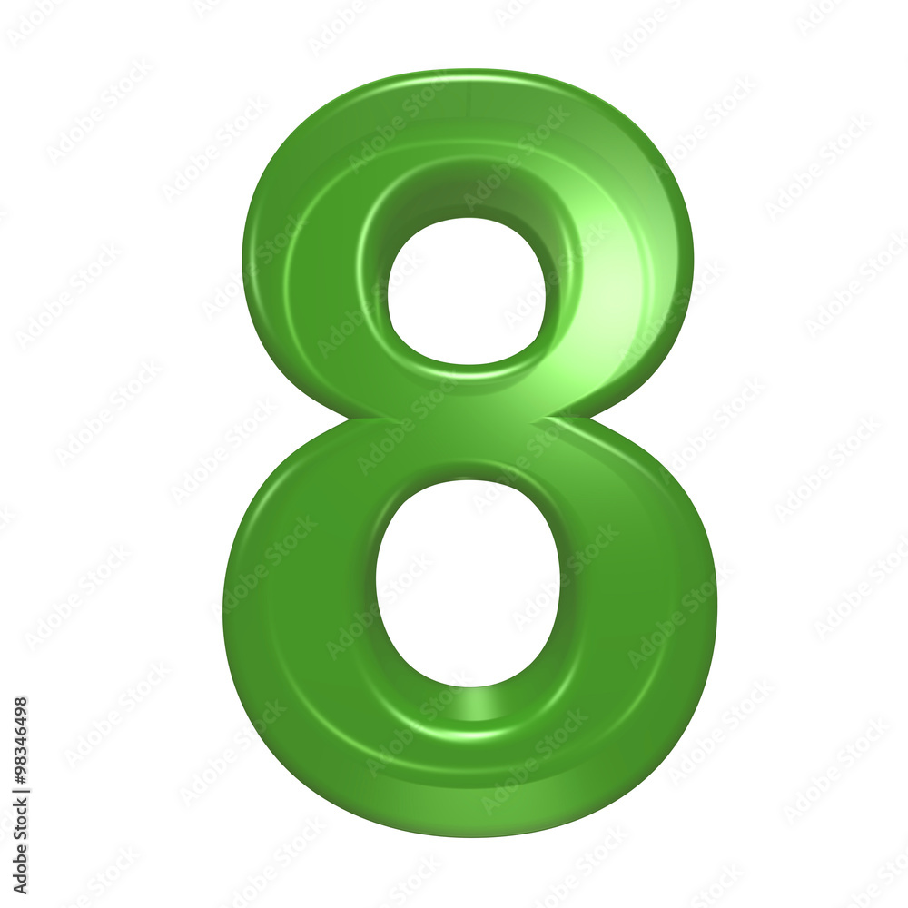 One digit from green glass alphabet set, isolated on white. Computer generated 3D photo rendering. One digit from green glass alphabet set, isolated on white. Computer generated 3D photo rendering.
