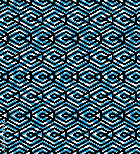 Blue abstract seamless pattern with interweave lines. Vector orn