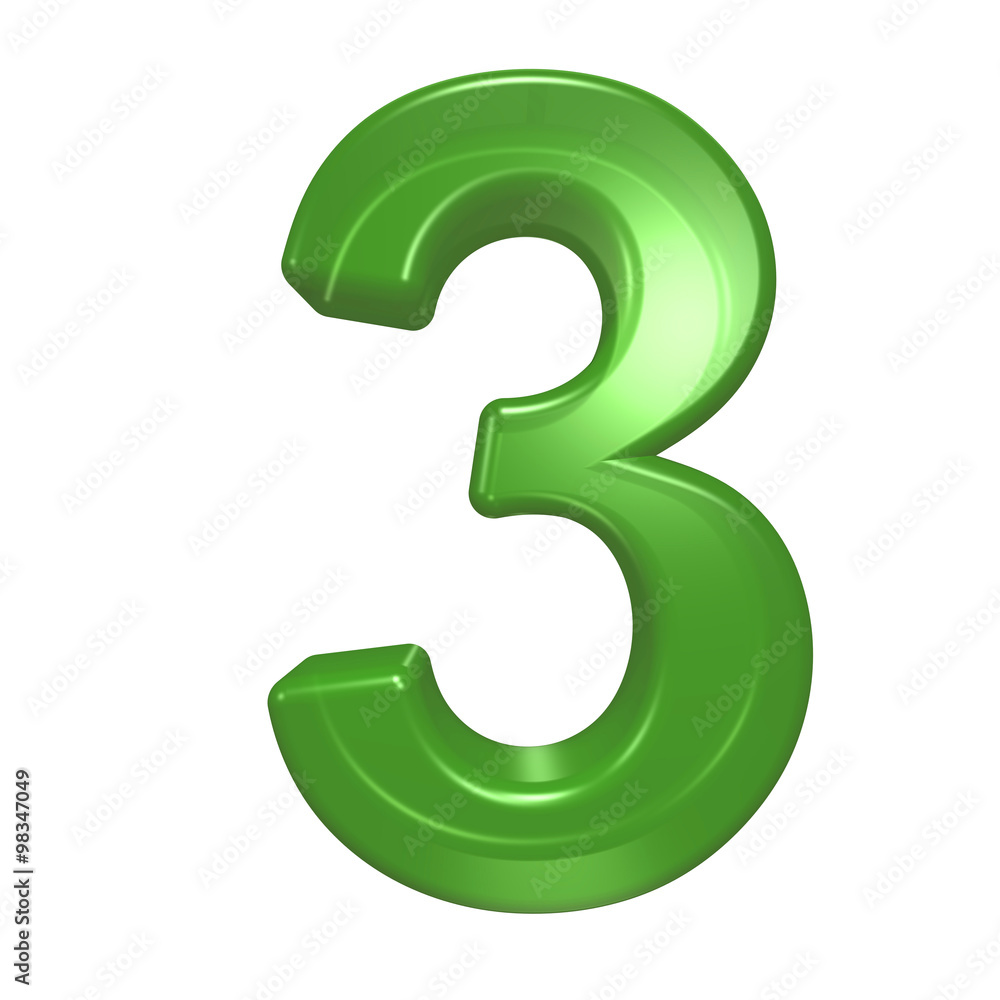 One digit from green glass alphabet set, isolated on white. Computer generated 3D photo rendering. One digit from green glass alphabet set, isolated on white. Computer generated 3D photo rendering.
