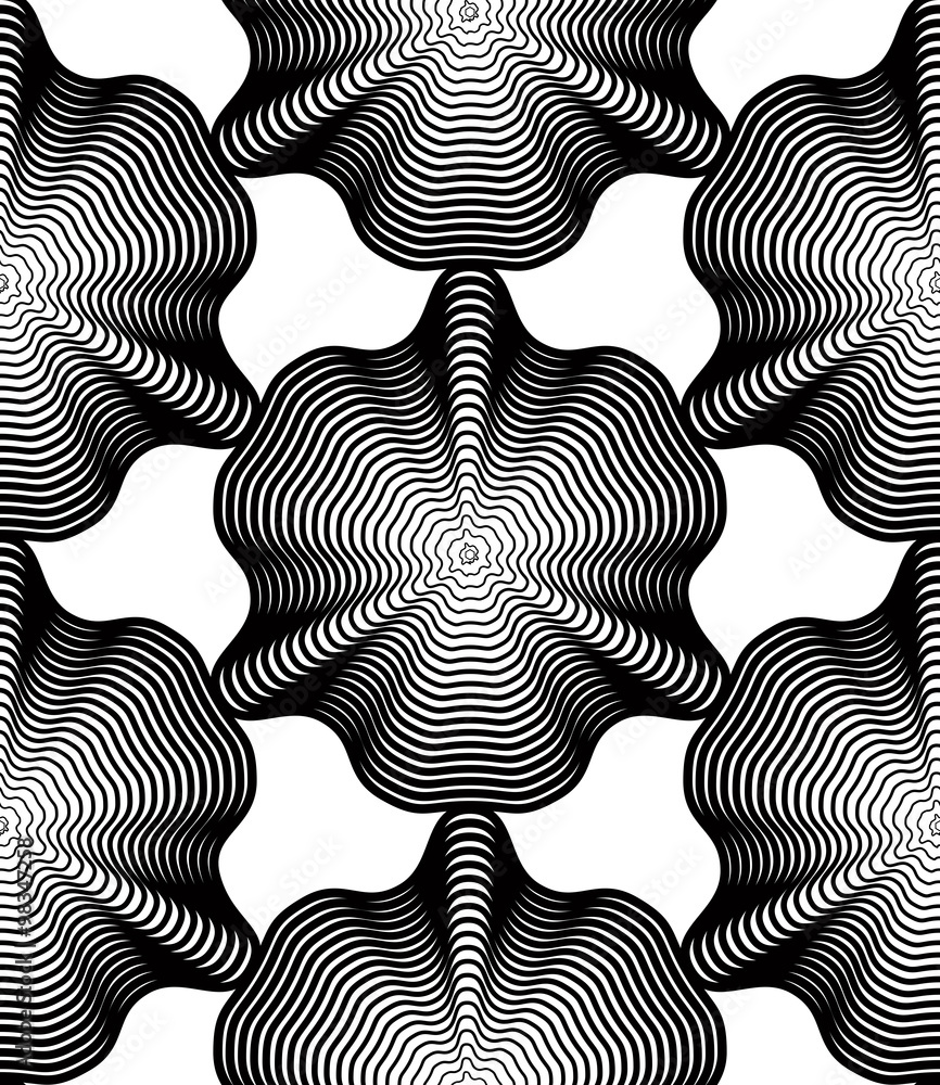 Continuous vector pattern with black graphic lines, decorative a