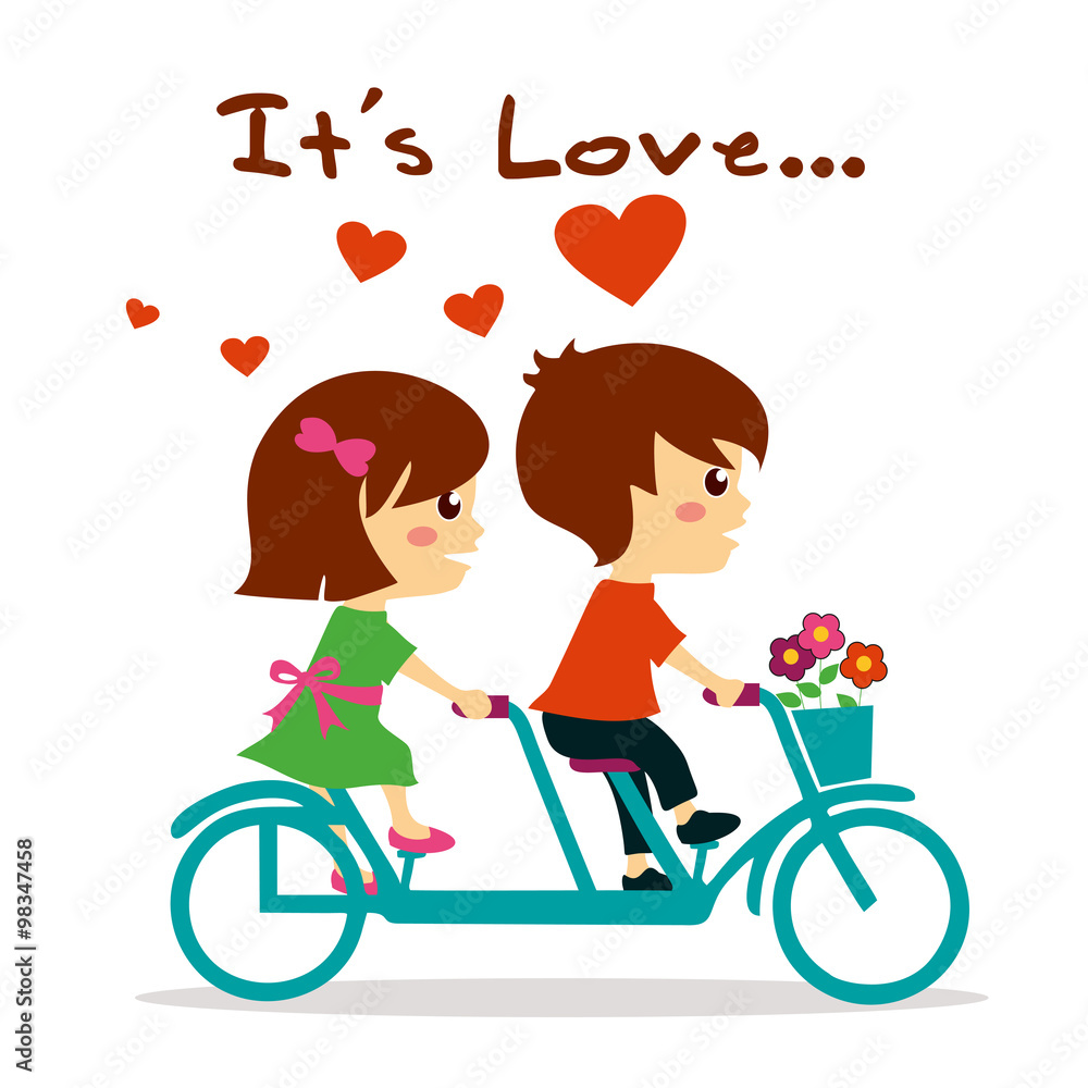 Beautiful girl and boy in love riding bicycle Beautiful girl and boy in love riding bicycle