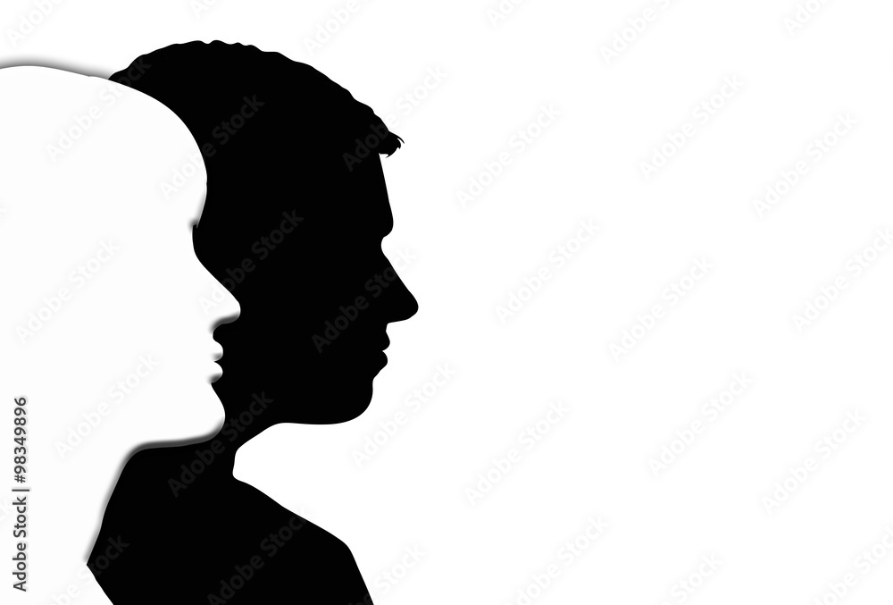 Pareja, fondo, blanco y negro, perfiles, hombre, mujer ilustración de Stock  | Adobe Stock