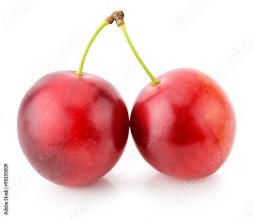 red cherry plums isolated on the white background
