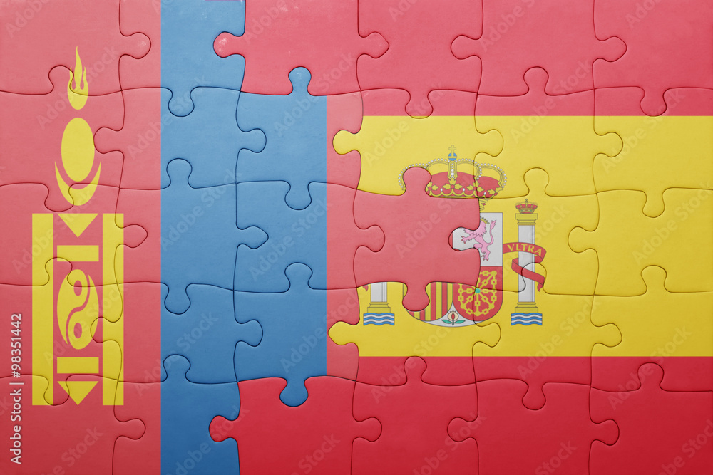 puzzle with the national flag of spain and mongolia puzzle with the national flag of spain and mongolia