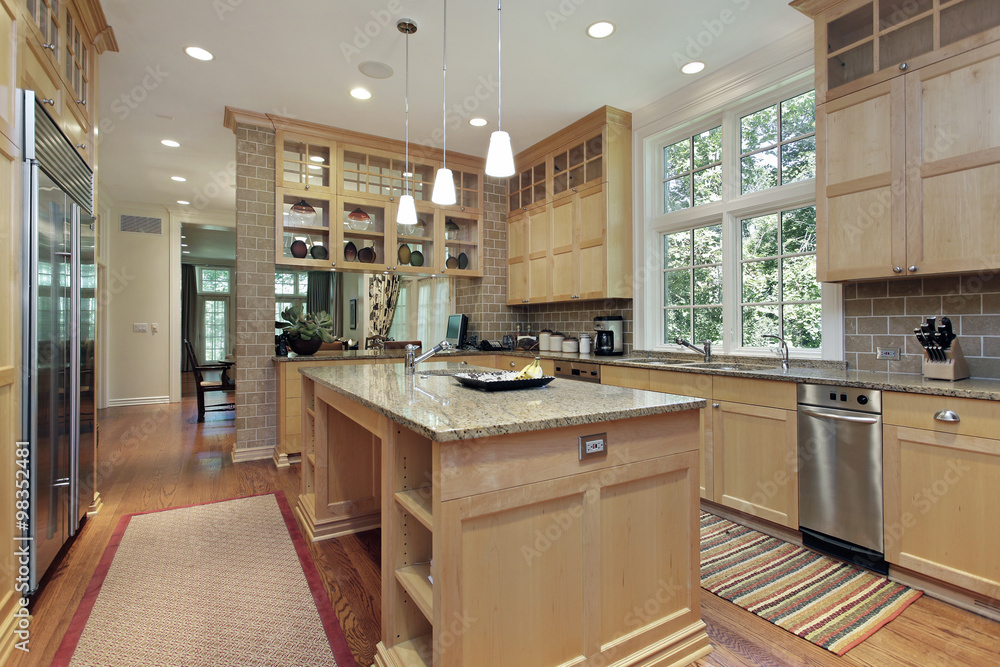 Fototapeta premium Kitchen with oak wood cabinetry