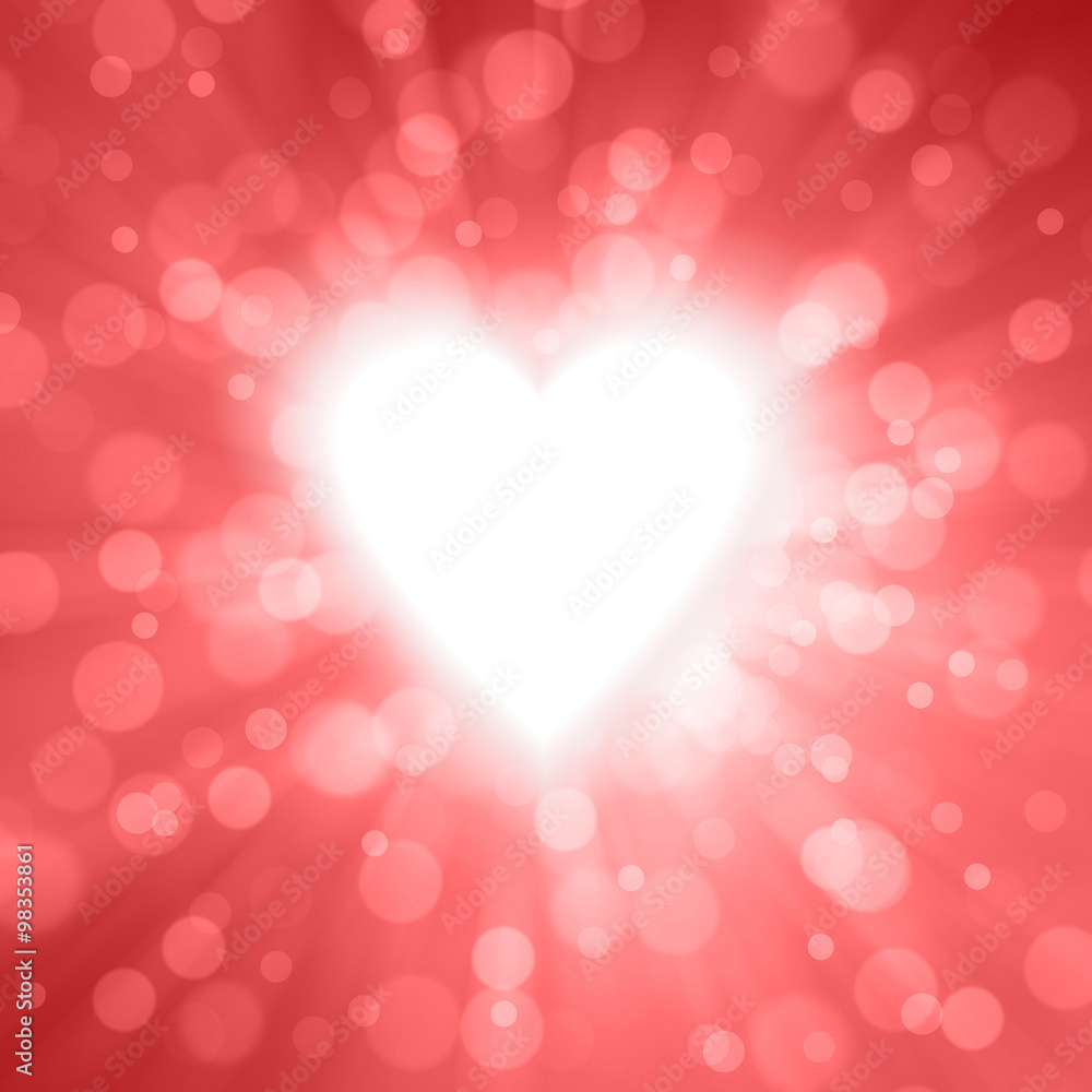Motion and radial blurred shiny red color Valentine's Day Heart shape illustration background with copy space.