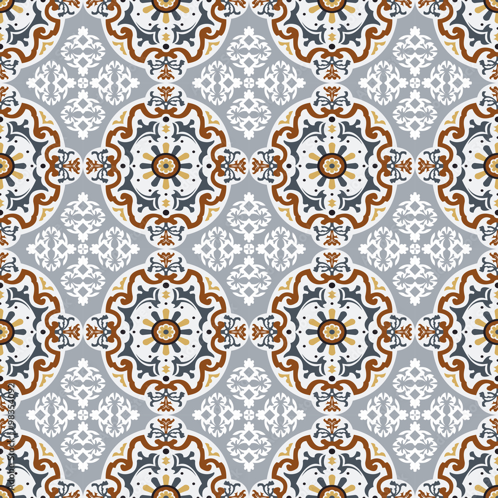 Seamless background image of vintage oval flower kaleidoscope pattern.
