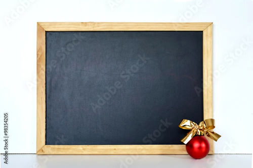  Empty Christmas blackboard and Christmas ball