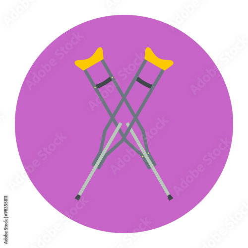 Flat medical icon crutch on  color background