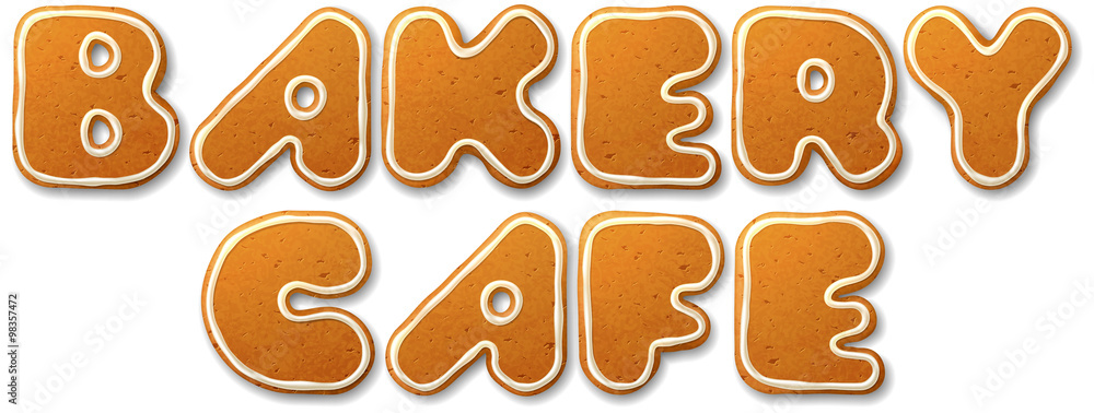 Bakery cafe. Vector inscription, decorated white icing, isolated on white Bakery cafe. Vector inscription, decorated white icing, isolated on white