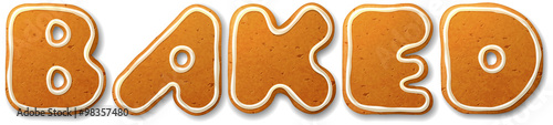 Baked. Vector inscription, decorated white icing, isolated on white
