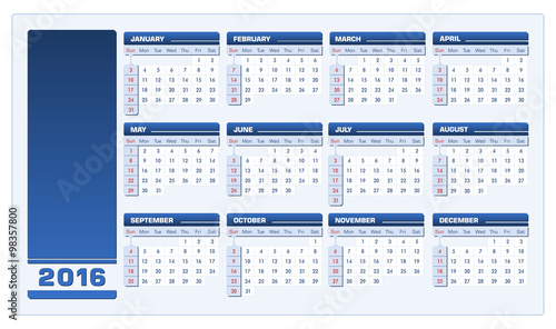 2016 Calendar vector blue landscape