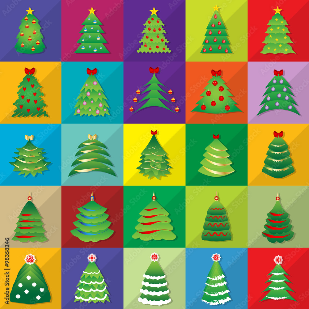 Christmas Tree Icons Set - Vector Illustration