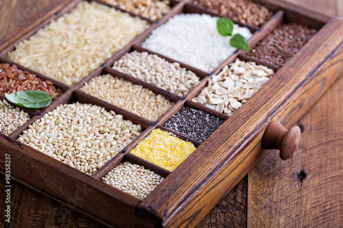 Variety of healthy grains and seeds