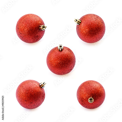 Set of red Christmas ball isolated on white