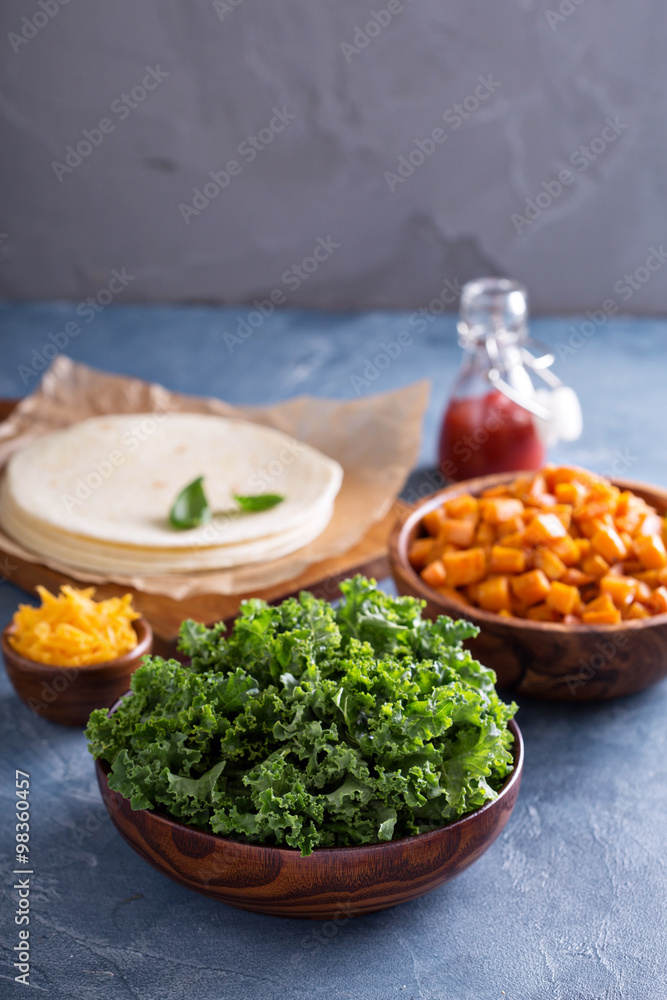 Making quesadillas with kale and sweet potato Making quesadillas with kale and sweet potato