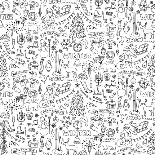 Winter hand drawn seamless pattern