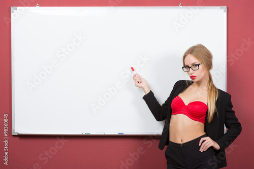 woman in lingerie on the background of the whiteboard