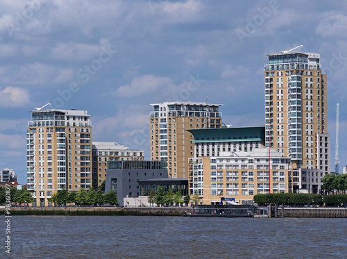Waterfront apartment buildings, London, Canary Wharf