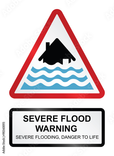 Red severe flood warning sign 