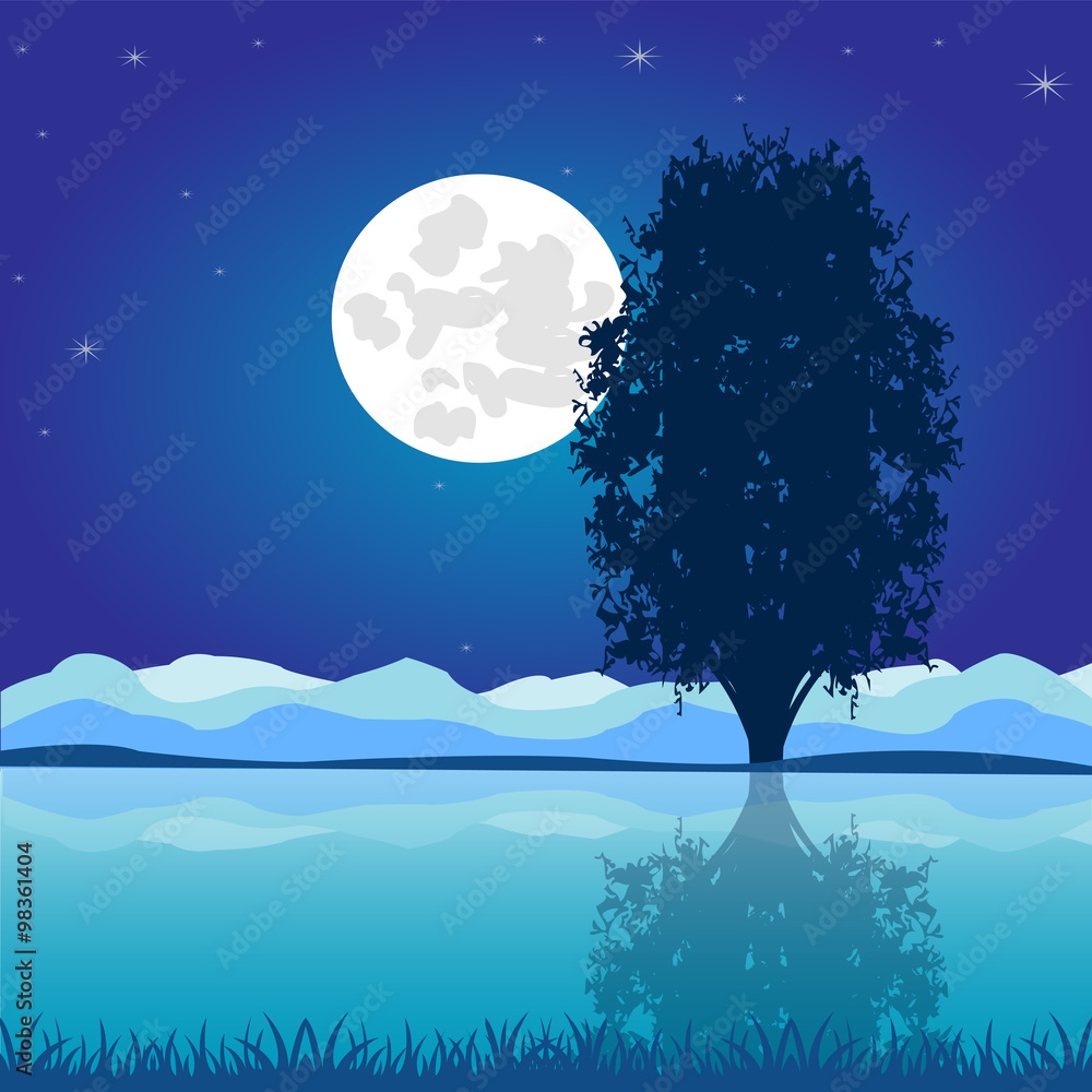 Moon riverside night