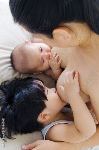 Asian babies drinking breastmilk