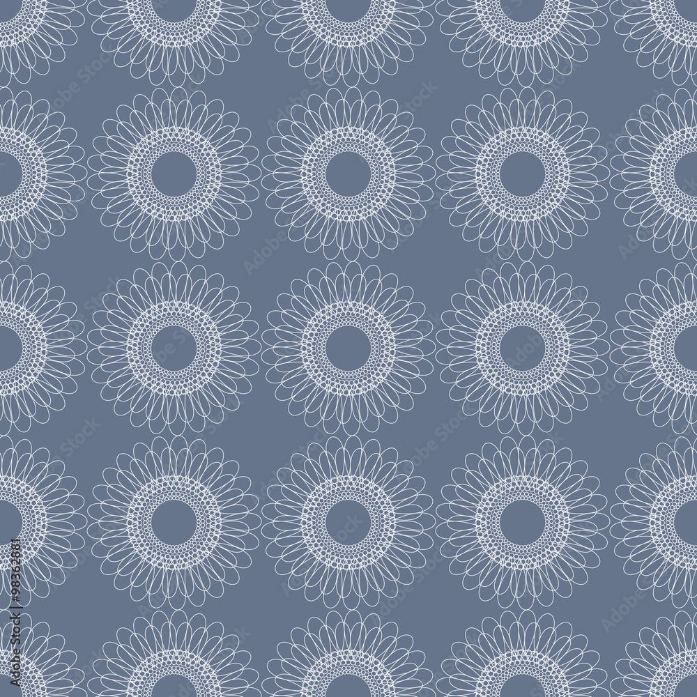 Seamless floral vector pattern; symmetrical abstract background with flowers, on the blue backdrop Seamless floral vector pattern; symmetrical abstract background with flowers, on the blue backdrop