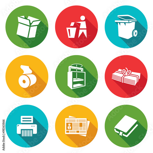 Waste paper Icons Set. Vector Illustration.