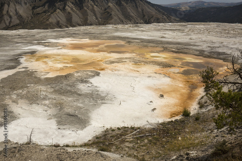 Travertine terraces at Mammoth Hot Springs in Wyoming, are dry from drought.