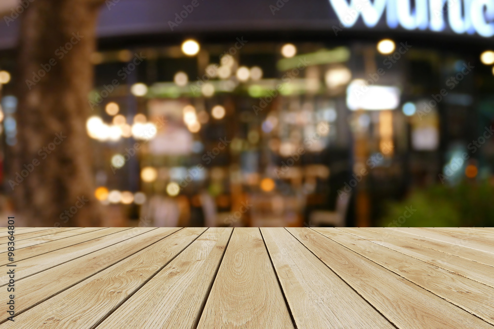 Perspective wood and bokeh light background Perspective wood and bokeh light background