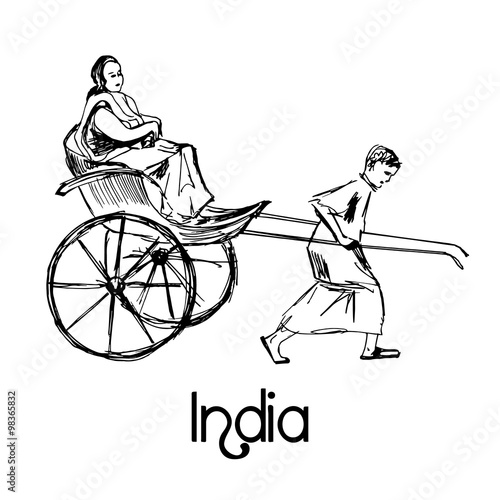 Indian rickshaw taxi bike hand drawn