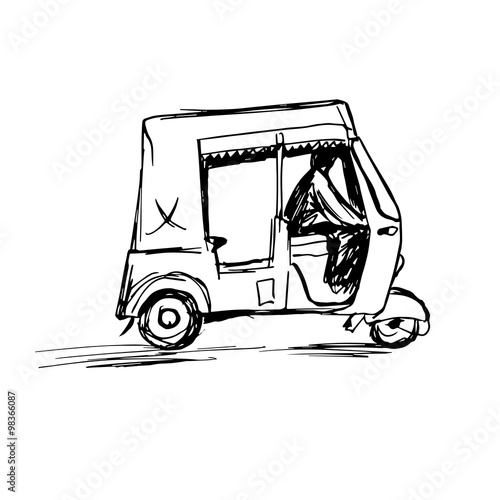 Indian rickshaw taxi hand drawn