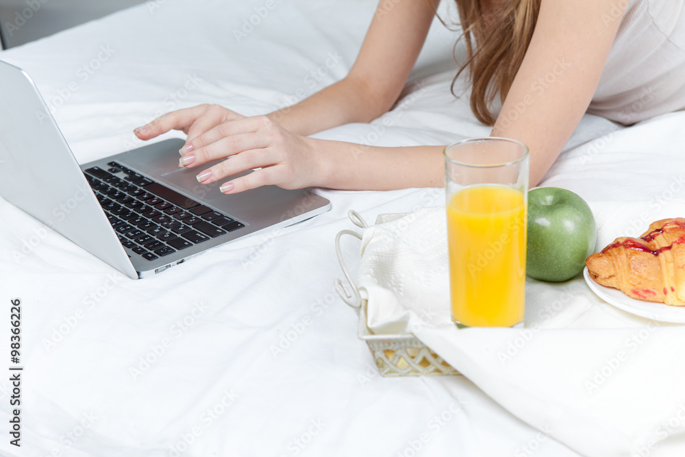 The morning and breakfast of young beautiful girl