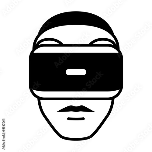 Virtual reality gaming headset goggle on face flat icon for apps and websites