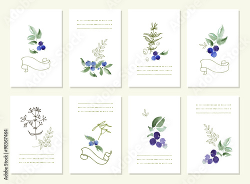 Hand drawn collection of romantic floral invitations. Vector watercolor.   Wedding, marriage, bridal, birthday, Valentine's day. Isolated.