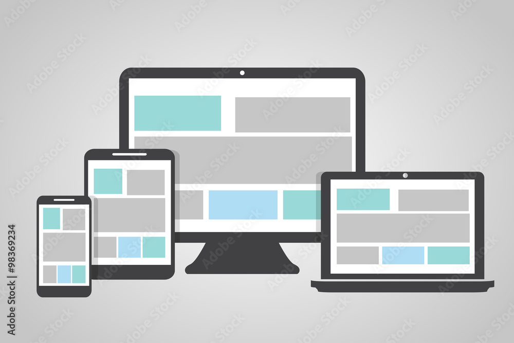 Set of electronic devices on a gray background flat style Set of electronic devices on a gray background flat style
