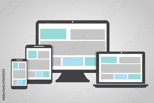 Set of electronic devices on a gray background flat style