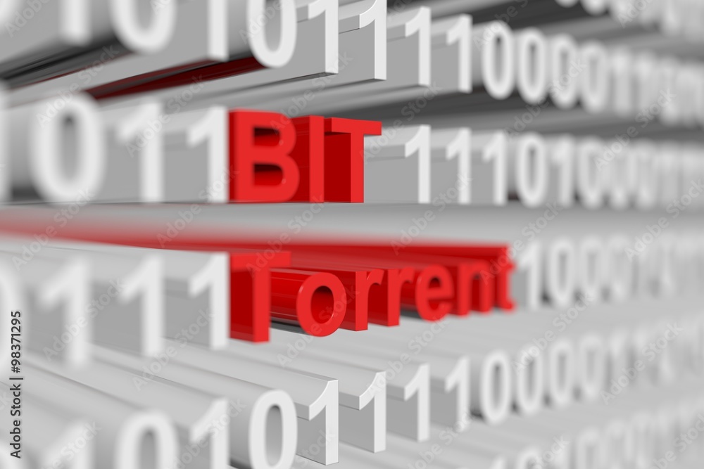 Bit torrent is presented in the form of a binary code with blurred background