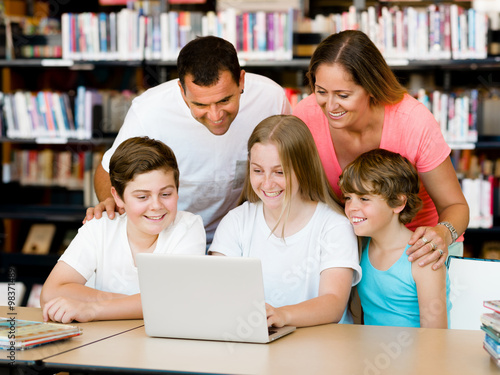 Family in library