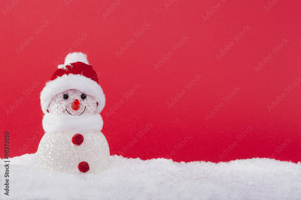 snowman in the snow with Christmas balls