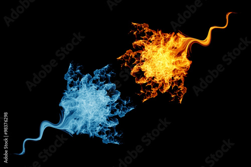 Fire flames collection ,Yin-yang symbol, fire and ice,  isolated