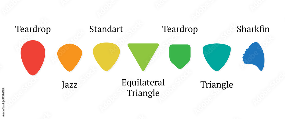 Obraz premium Picks • Teardrop, Jazz, Standart, Equilateral Triange, Teardrop, Triangle, Sharkfin - Isolated Vector Illustration