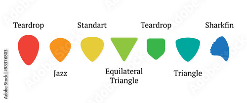 Picks • Teardrop, Jazz, Standart, Equilateral Triange, Teardrop, Triangle, Sharkfin - Isolated Vector Illustration