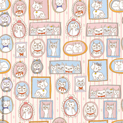cute cats portraits seamless pattern. retro vector background