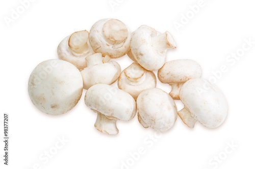 Pile of champignon mushroom on a light background